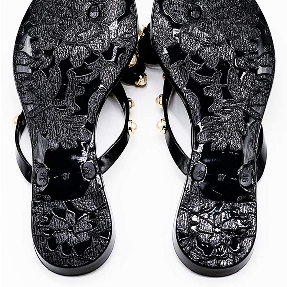 Jelly Flip Flops w/ Pearl and Bow Accents - Picture 3 of 5